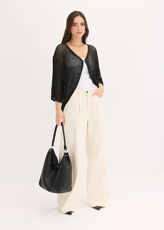 Jachetă tricotată ajurată • negru • magazin bonprix