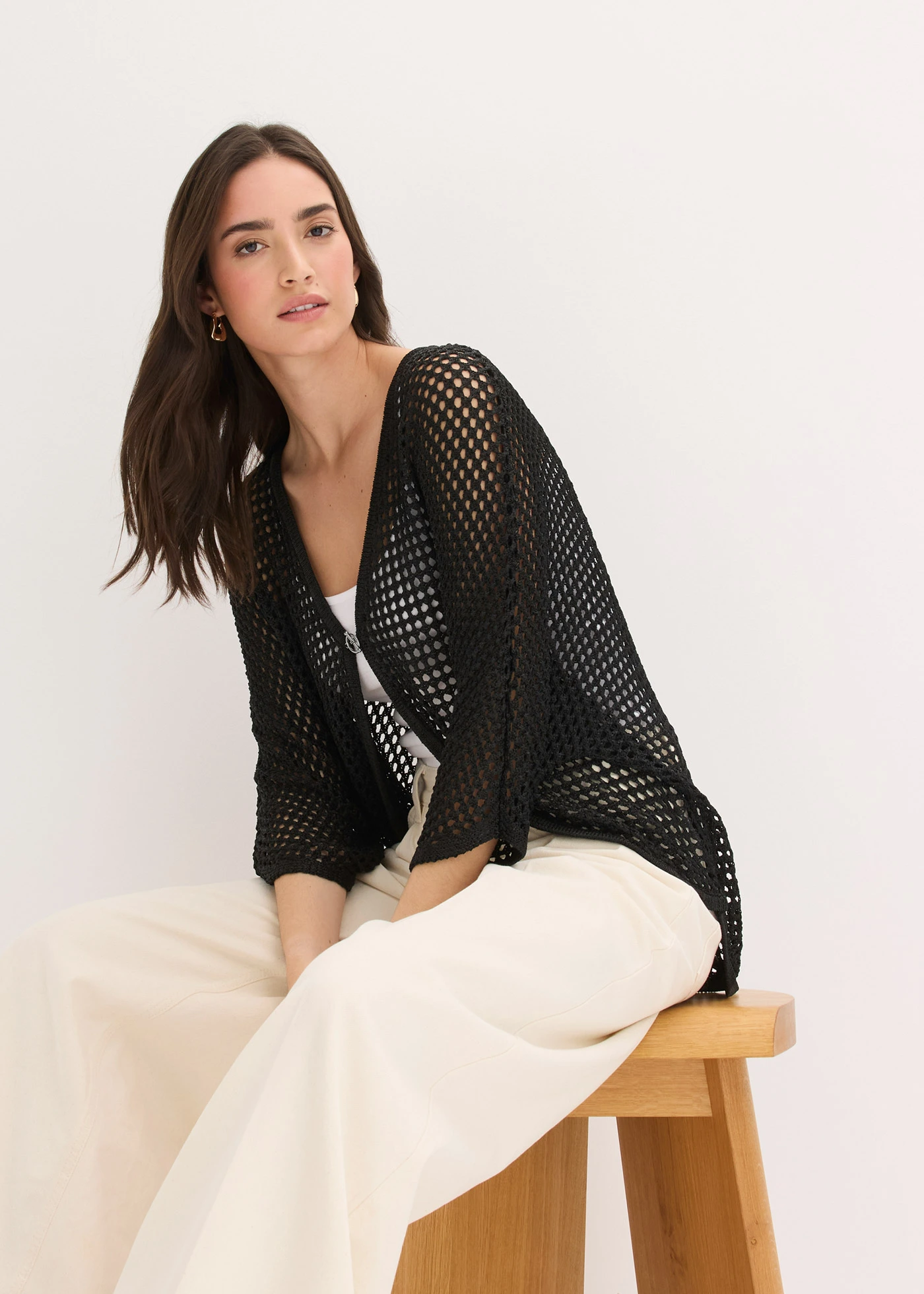 Ajour vest • zwart • bonprix online shop