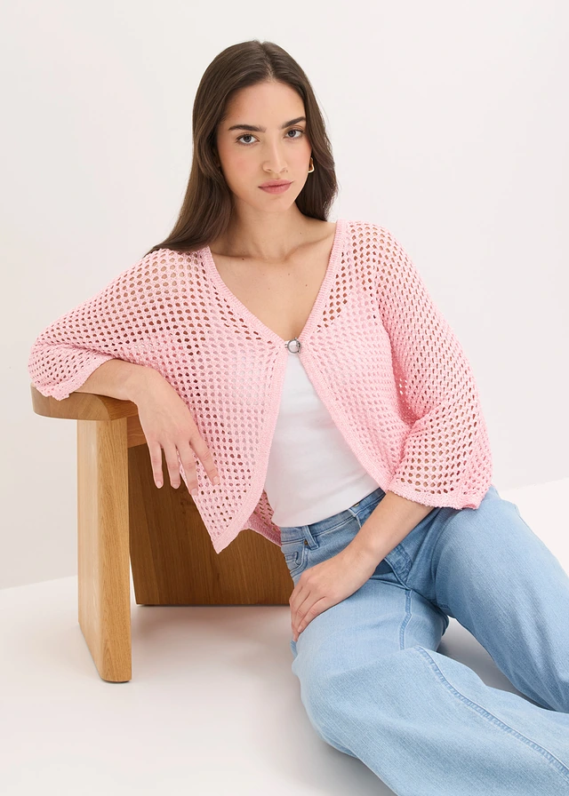 Gilet en maille ajourée • rose clair • product-page.page-title-suffix