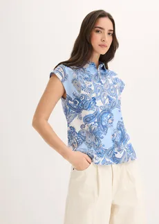 Gedessineerde blouse van soepele viscose, Kleur: wit/lichtblauw paisley