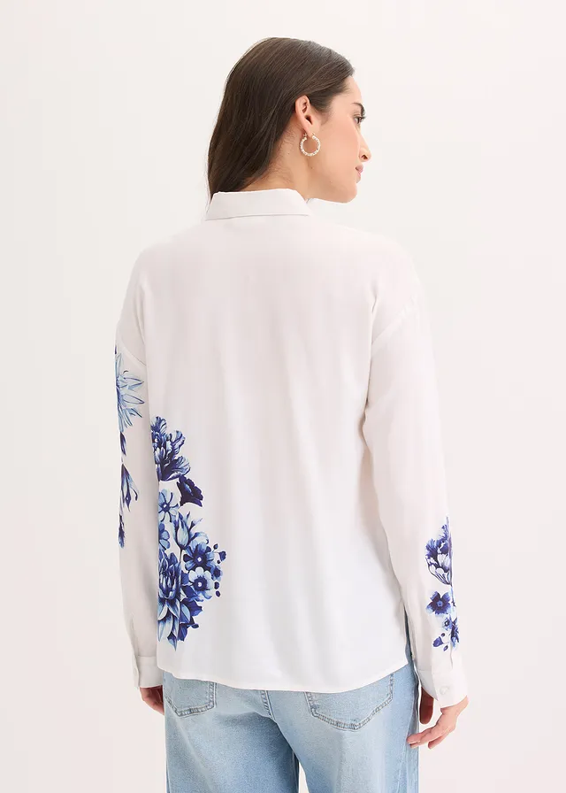 Blouse van soepele viscose, Kleur: wit-blauw gebloemd
