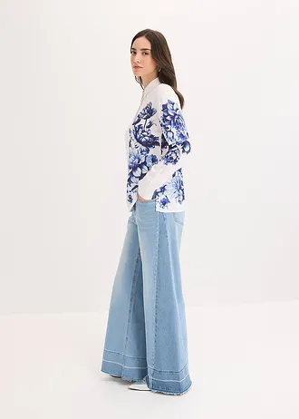 Blouse van soepele viscose, Kleur: wit-blauw gebloemd