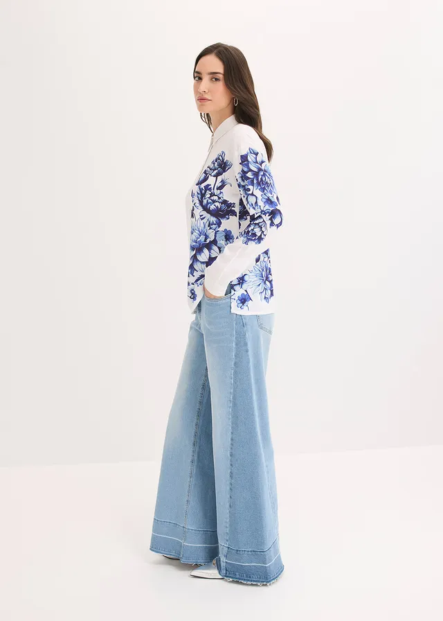 Blouse van soepele viscose, Kleur: wit-blauw gebloemd
