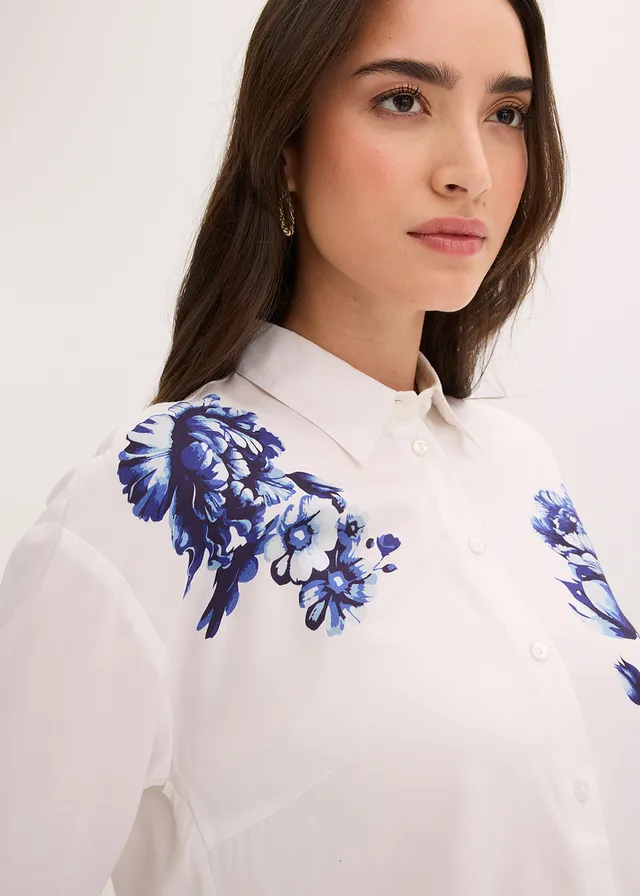 Chemisier en viscose fluide • blanc/bleu floral • product-page.page-title-suffix