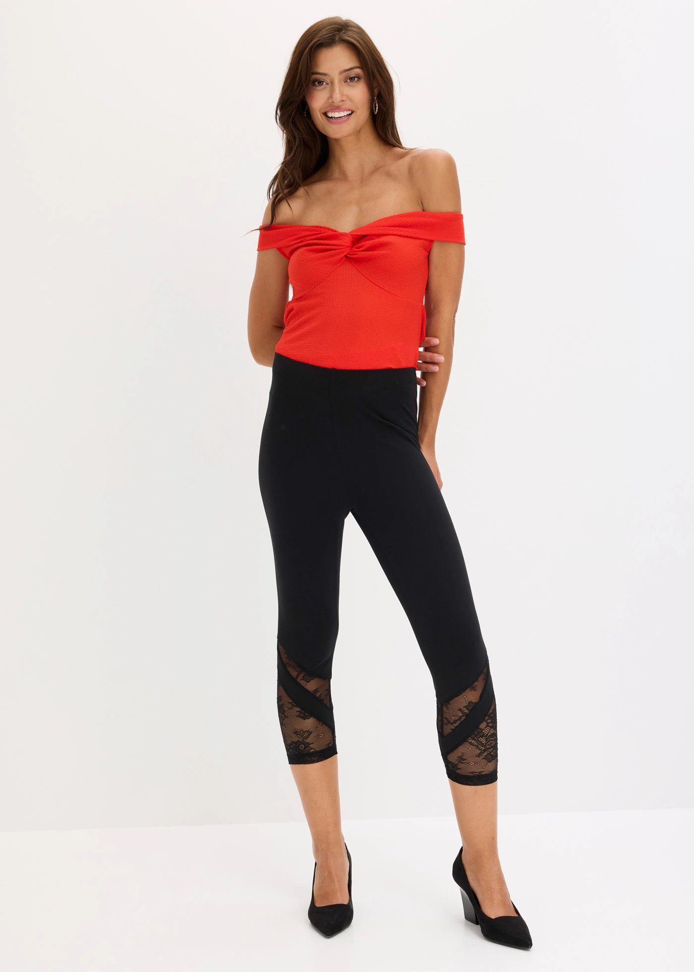 Capri legging met kant • zwart • bonprix online shop