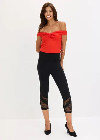Capri legging met kant, Kleur: zwart