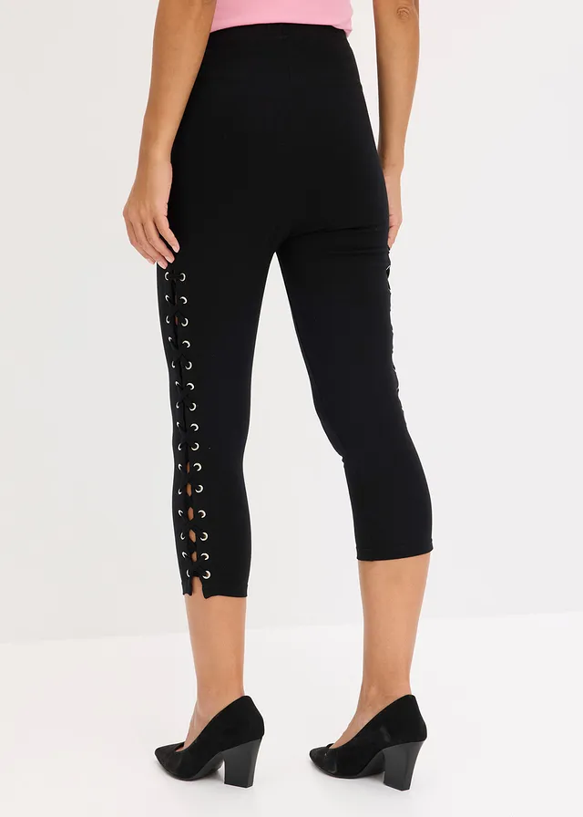 Capri legging met vetersluiting, Kleur: zwart