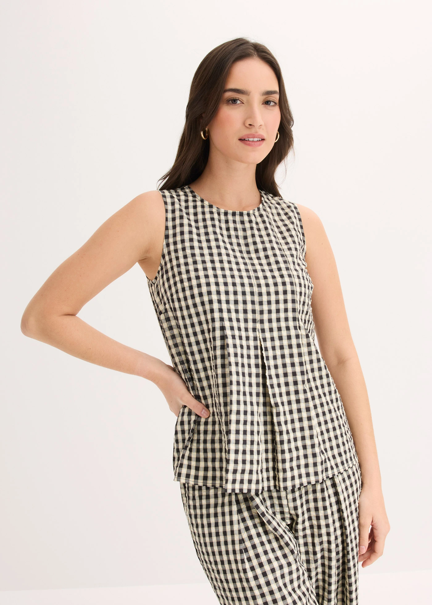 Blousetop geruit • vanillegeel-zwart geruit • bonprix online shop