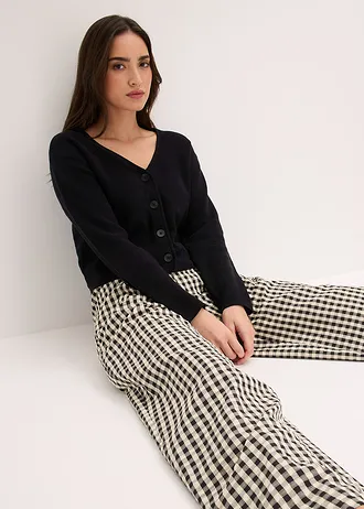 Wijde bandplooibroek • vanillegeel-zwart geruit • bonprix online shop