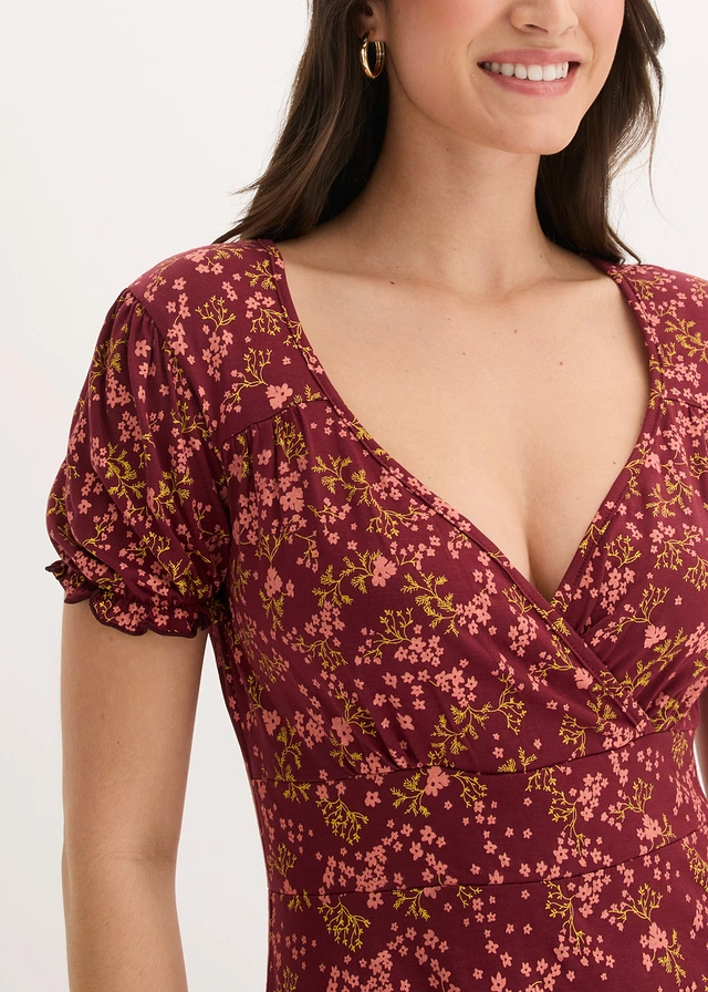 Robe en jersey viscose • rouge érable floral • product-page.page-title-suffix
