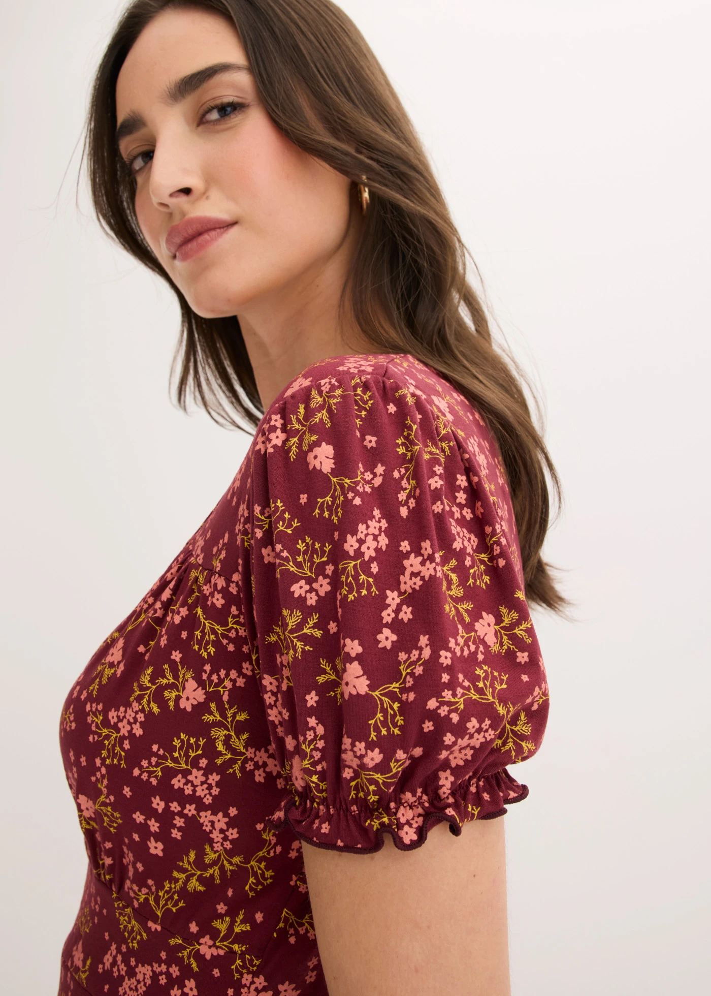 Jersey jurk van viscosemix • esdoornrood gebloemd • bonprix online shop