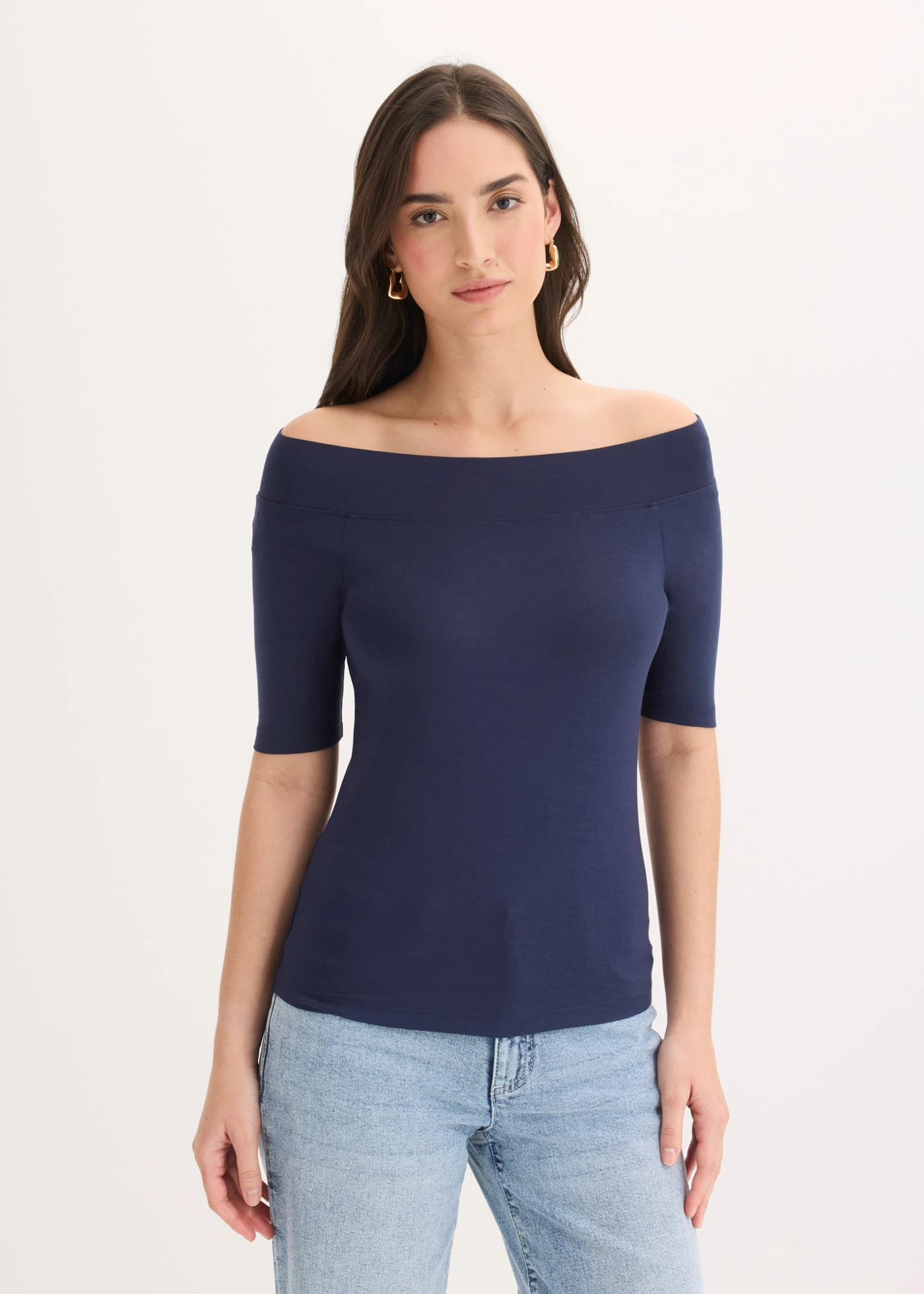 T-shirt encolure Bardot en viscose extensible • bleu foncé • Boutique bonprix