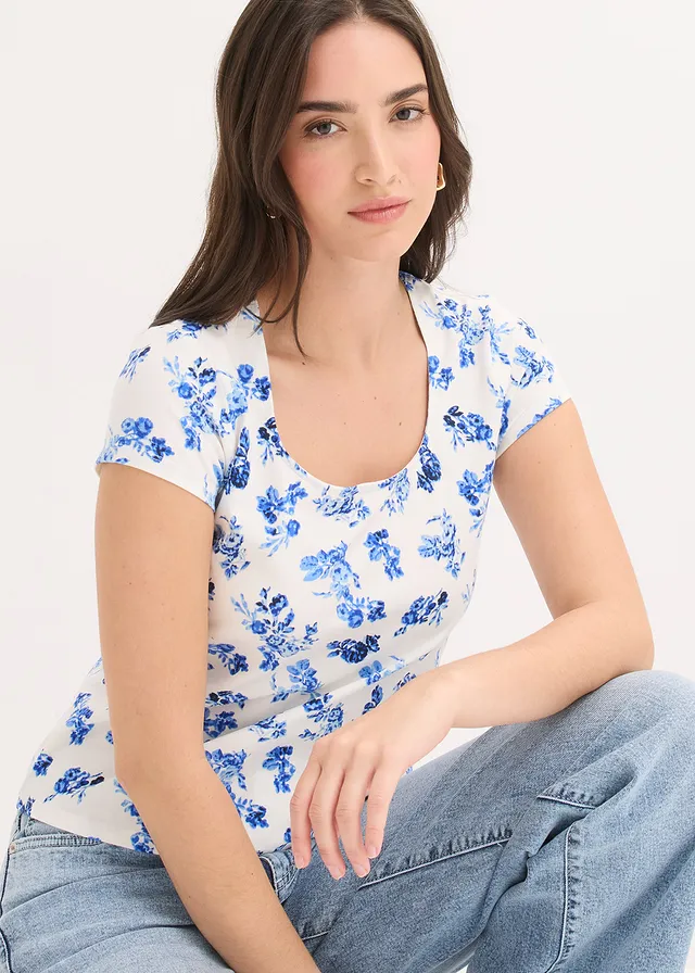 T-shirt en coton extensible • bleu/écru floral • product-page.page-title-suffix