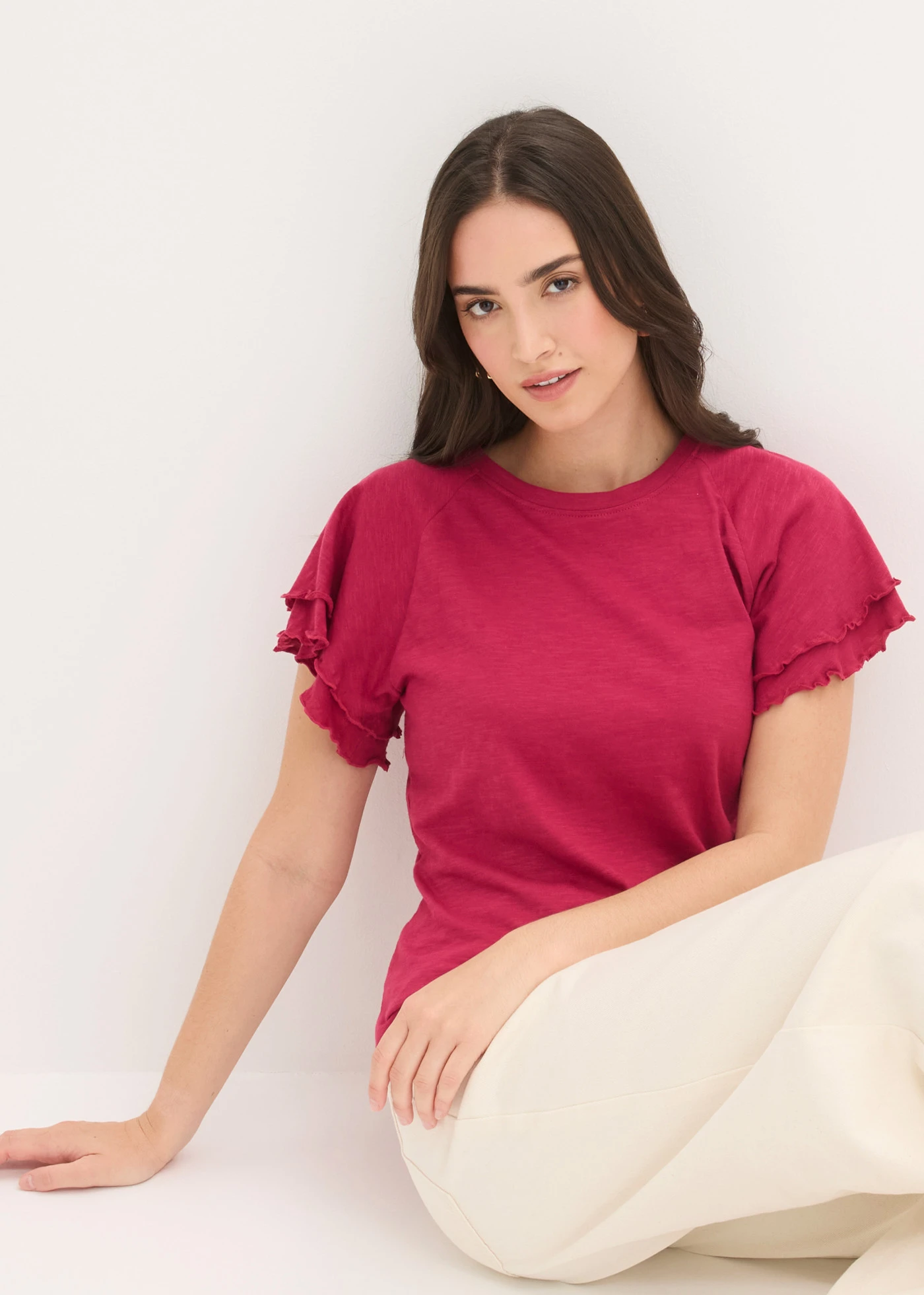 T-shirt à manches fantaisie • magenta • Boutique bonprix