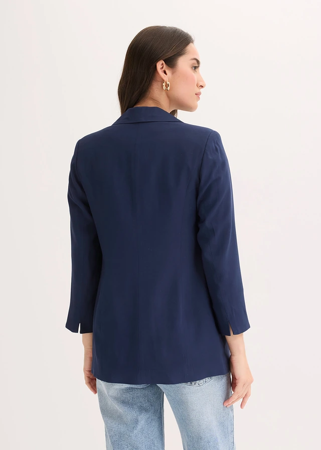 Lange blazer in een viscosemix, Kleur: donkerblauw