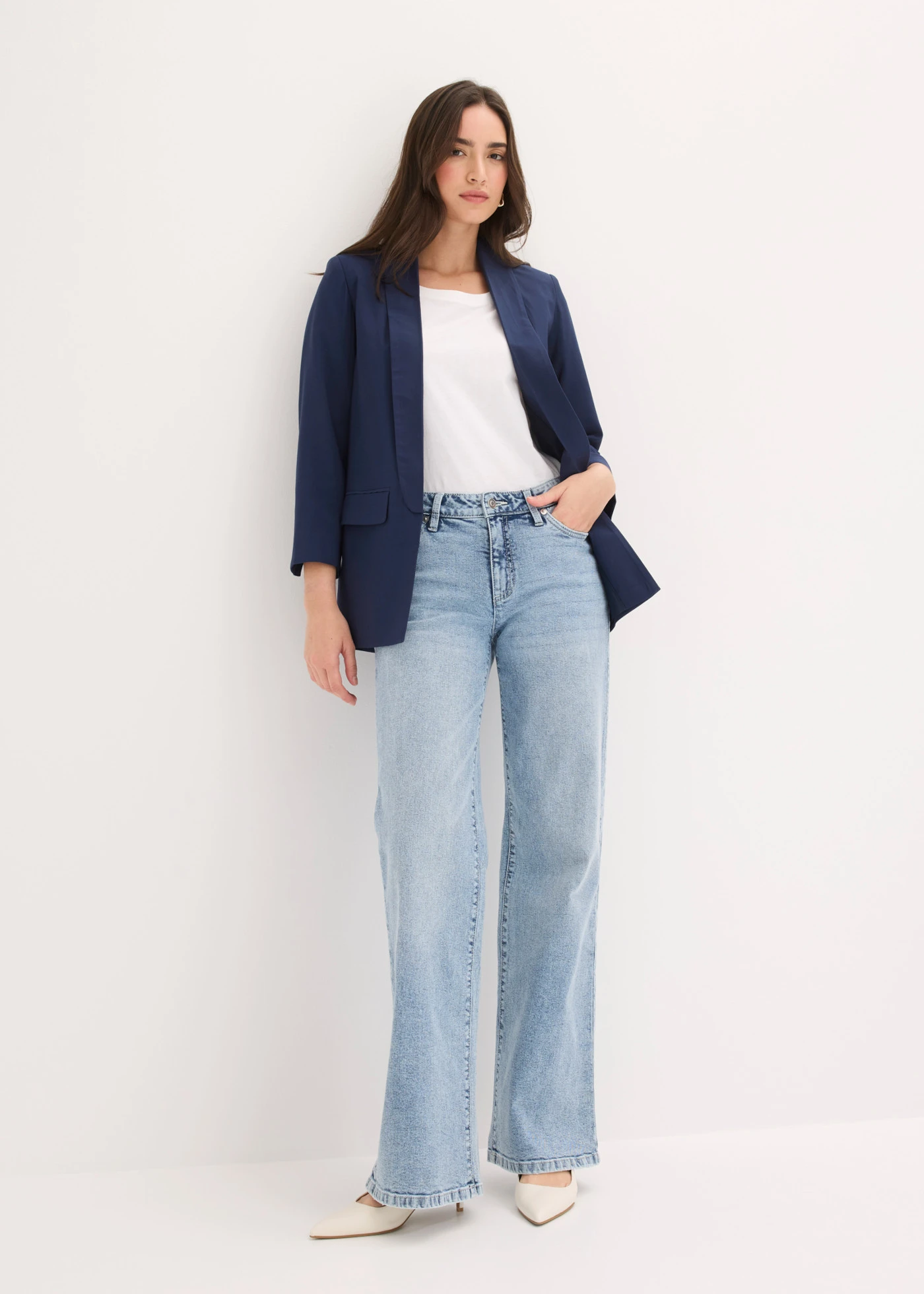 Lange blazer in een viscosemix • donkerblauw • bonprix online shop