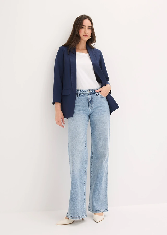 Lange blazer in een viscosemix, Kleur: donkerblauw