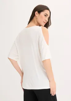 T-shirt à épaules dénudées en viscose • écru floral • Boutique bonprix