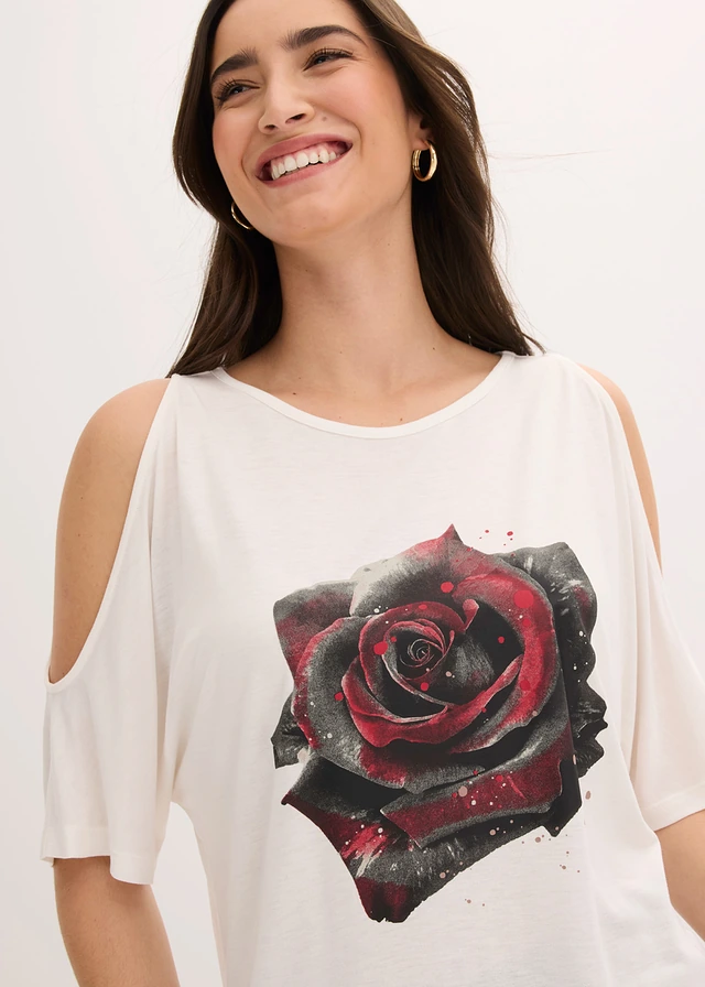 T-shirt à épaules dénudées en viscose • écru floral • product-page.page-title-suffix
