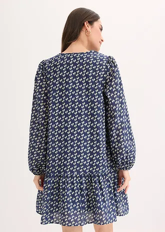 Robe courte effet froissé • bleu foncé floral • Boutique bonprix