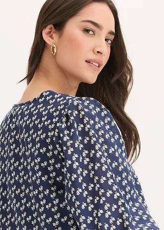 Mini jurk van gestructureerde crêpe • donkerblauw gebloemd • bonprix online shop