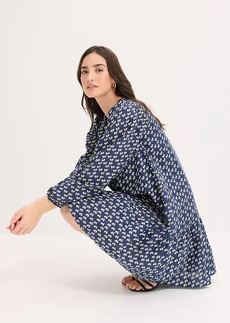 Mini jurk van gestructureerde crêpe • donkerblauw gebloemd • bonprix online shop