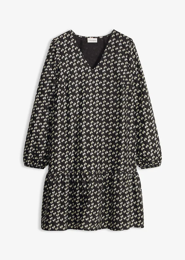 Mini jurk van gestructureerde crêpe • zwart gebloemd • bonprix online shop