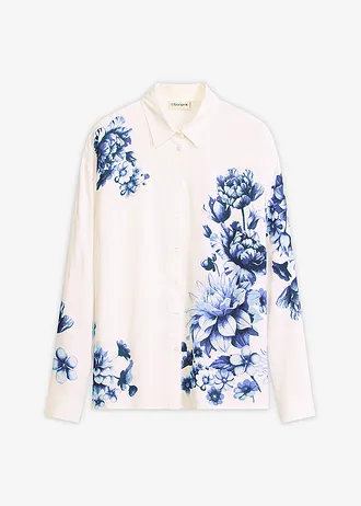 Blouse van soepele viscose, Kleur: wit-blauw gebloemd