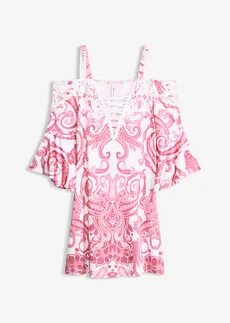 Robe évasée à encolure Bardot, Couleur: fuchsia-blanc paisley