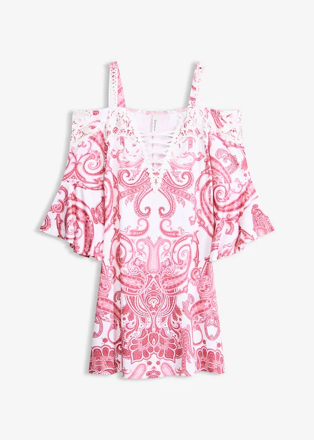 Kármen ruha lefelé bővülő fazonban • pinklady-fehér Paisley • bonprix áruház