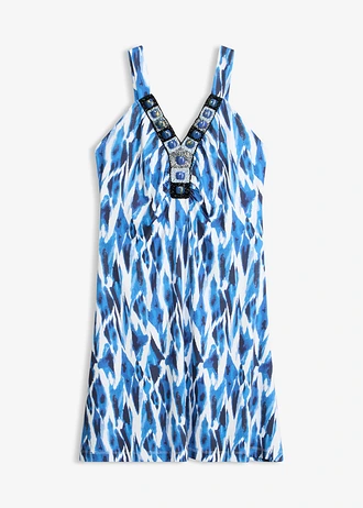 Robe trapèze en jersey, Couleur: bleu azur imprimé