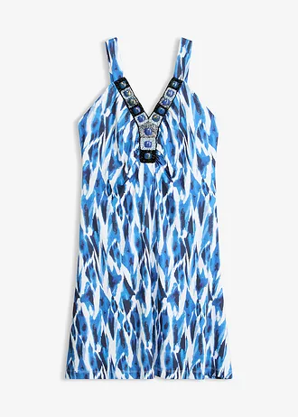 Rochie din jerse cu croială în A • albastru-azur cu imprimeu • magazin bonprix