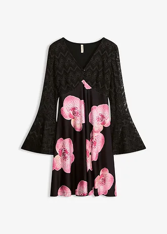 Robe en jersey à dentelle, Couleur: noir floral