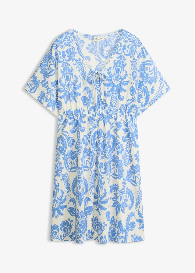 Rochie gen tunică cu imprimeu adânc • alb perlat-albastru cu imprimeu • magazin bonprix