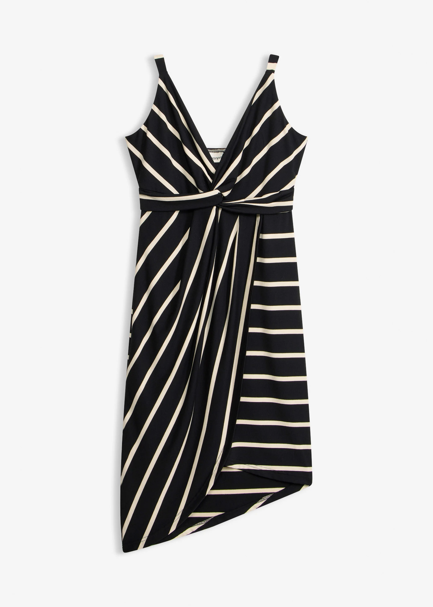 Rochie din jerse cu decolteu adânc • negru/alb perlat cu dungi • magazin bonprix