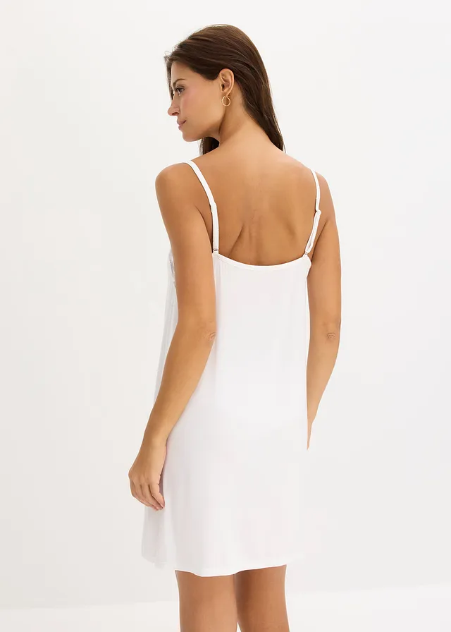 Slipdress van zacht viscose, Kleur: wit-lichtblauw