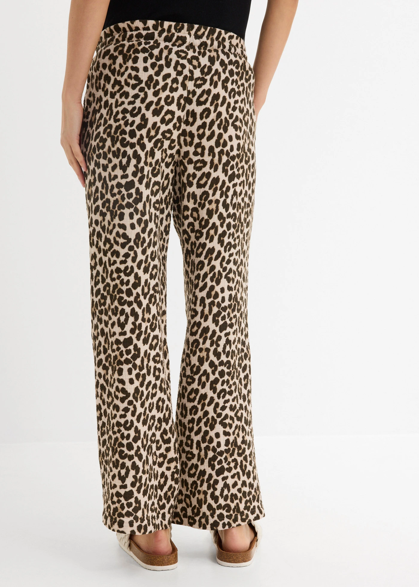 2-in-1 broek voor tijdens de zwangerschap en daarna van puur katoenen mousseline • natuursteen-middenbruin-donkerbruin-kastanjebruin-zwart met luipaardprint • bonprix online shop