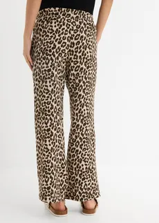 Spodnie ciążowe 2 w 1 z bawełnianego muślinu, kolor: naturalny kamień-brązowy-ciemnobrązowy-brązowy kasztanowy-czarny z nadrukiem w panterkę