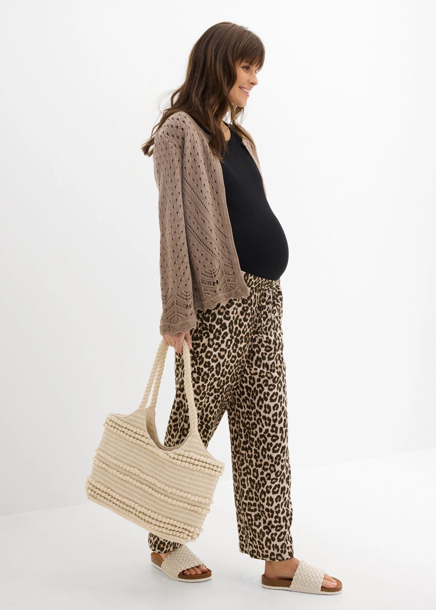 Pantalon de grossesse 2en1 en gaze de coton • grès-marron moyen-marron foncé-marron-noir léopard • Boutique bonprix