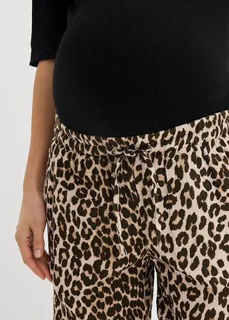 2-in-1 broek voor tijdens de zwangerschap en daarna van puur katoenen mousseline • natuursteen-middenbruin-donkerbruin-kastanjebruin-zwart met luipaardprint • bonprix online shop