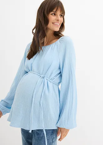 Zwangerschapsblouse van puur katoenen mousseline, Kleur: lichtblauw