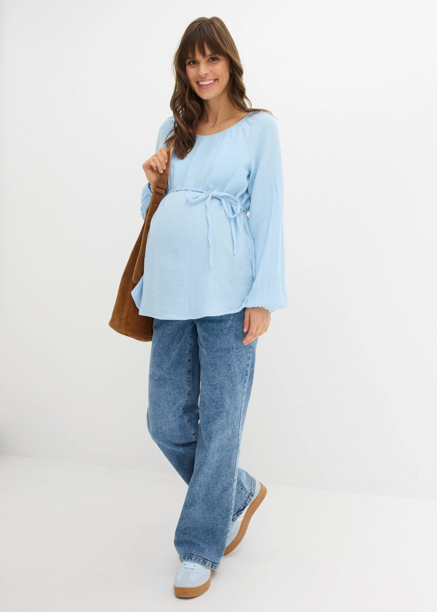 Bluză de gravide din muselină de bumbac 100% • bleu • magazin bonprix