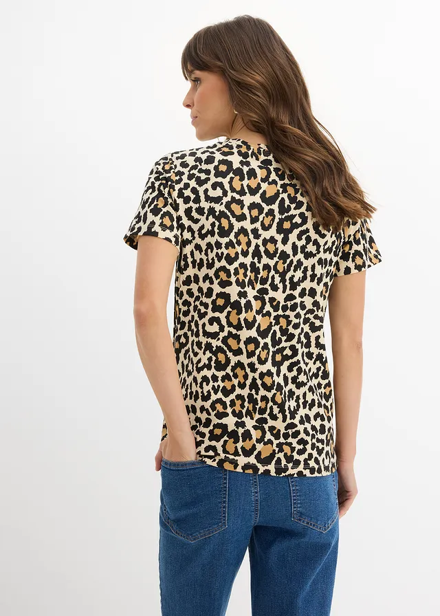 2-in-1 zwangerschaps- en borstvoedingsshirts van biologisch katoen (set van 2) • zwart+beige met luipaardprint • product-page.page-title-suffix