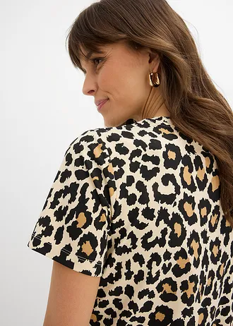 2-in-1 zwangerschaps- en borstvoedingsshirts van biologisch katoen (set van 2) • zwart+beige met luipaardprint • bonprix online shop