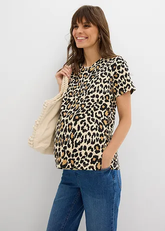 Lot de 2 T-shirts de grossesse et d’allaitement en coton • noir/beige léopard • Boutique bonprix