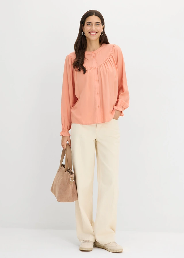 Prairieblouse van soepele viscose, Kleur: soft apricot