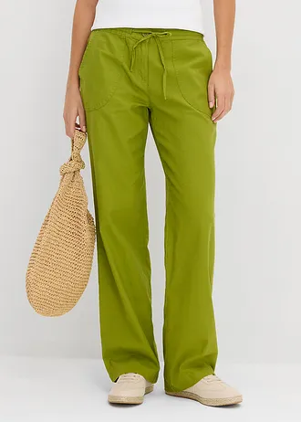 Wijde broek met linnen, Kleur: mosgroen