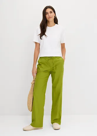 Wijde broek met linnen, Kleur: mosgroen