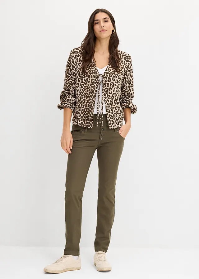 Pantalon en twill extensible, Couleur: olive foncé