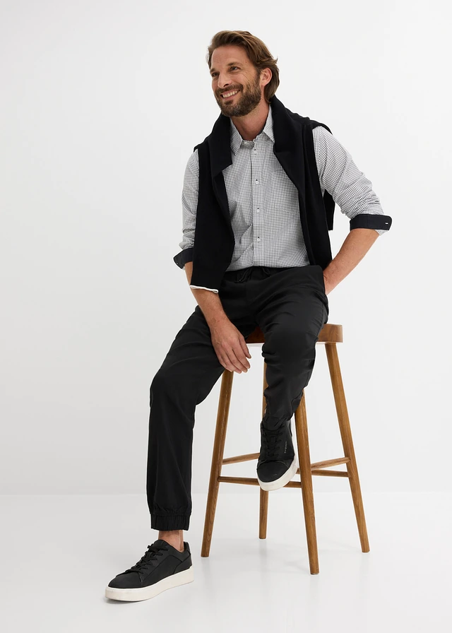 Pantalon jogger décontracté, droit, Couleur: noir